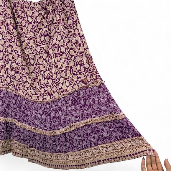 J. Jill Maxi Skirt Size M Purple Gold Floral Boho Cottagecore Gypsy Peasant - Picture 3 of 8